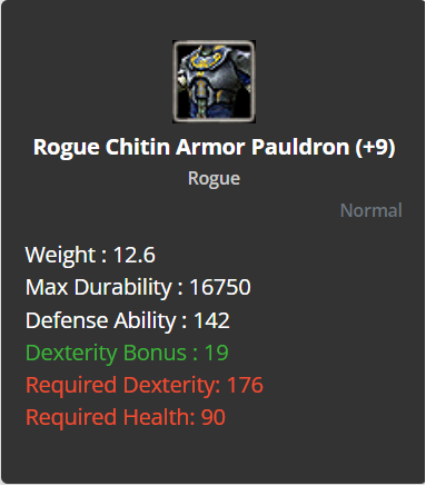 Rogue Chitin Armor Pauldron +9