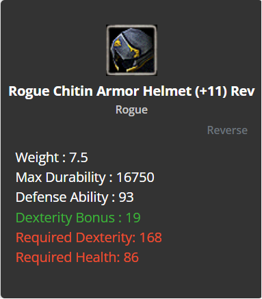 Rogue Chitin Armor Helmet +11 (Reverse)