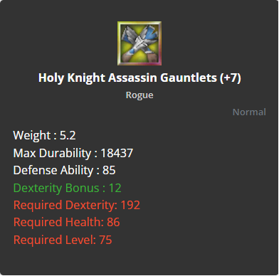 Holy Knight Assassin Gauntlets +7